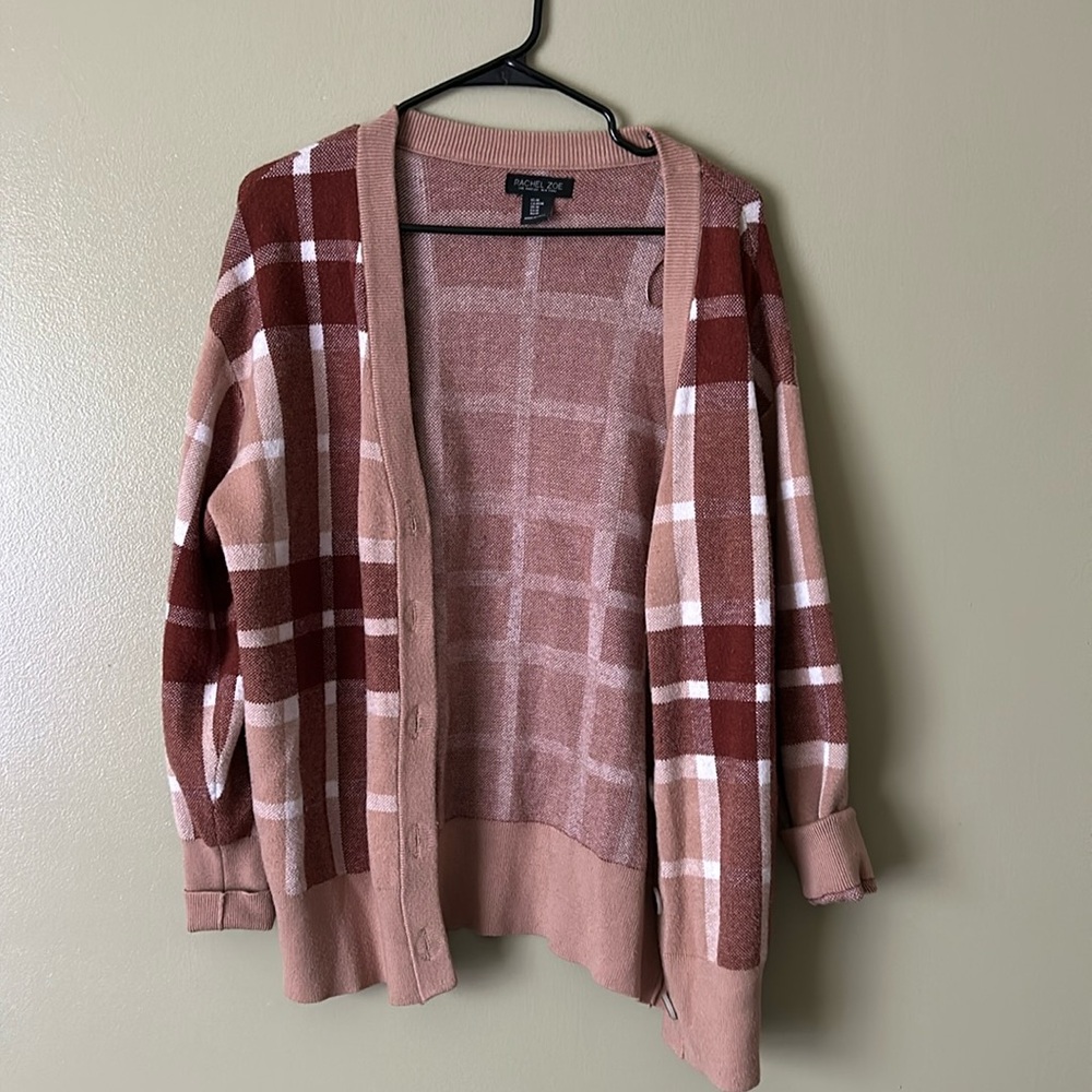 Brown and Tan Plaid Cardigan